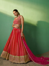 Load image into Gallery viewer, Red Embroidered  Semi Stitched Lehenga With Unstitched Blouse Clothsvilla