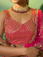 Load image into Gallery viewer, Red Embroidered  Semi Stitched Lehenga With Unstitched Blouse Clothsvilla