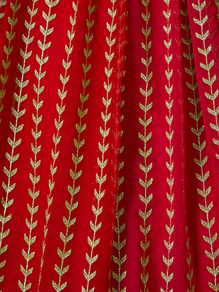 Red Embroidered  Semi Stitched Lehenga With Unstitched Blouse Clothsvilla