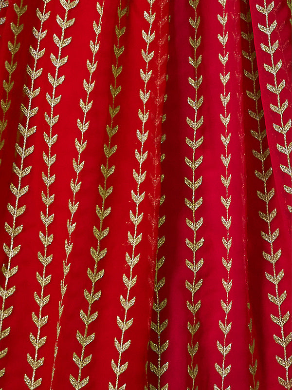Red Embroidered  Semi Stitched Lehenga With Unstitched Blouse Clothsvilla
