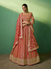 Load image into Gallery viewer, Red Embroidered Semi Stitched Lehenga With Unstitched Blouse Clothsvilla