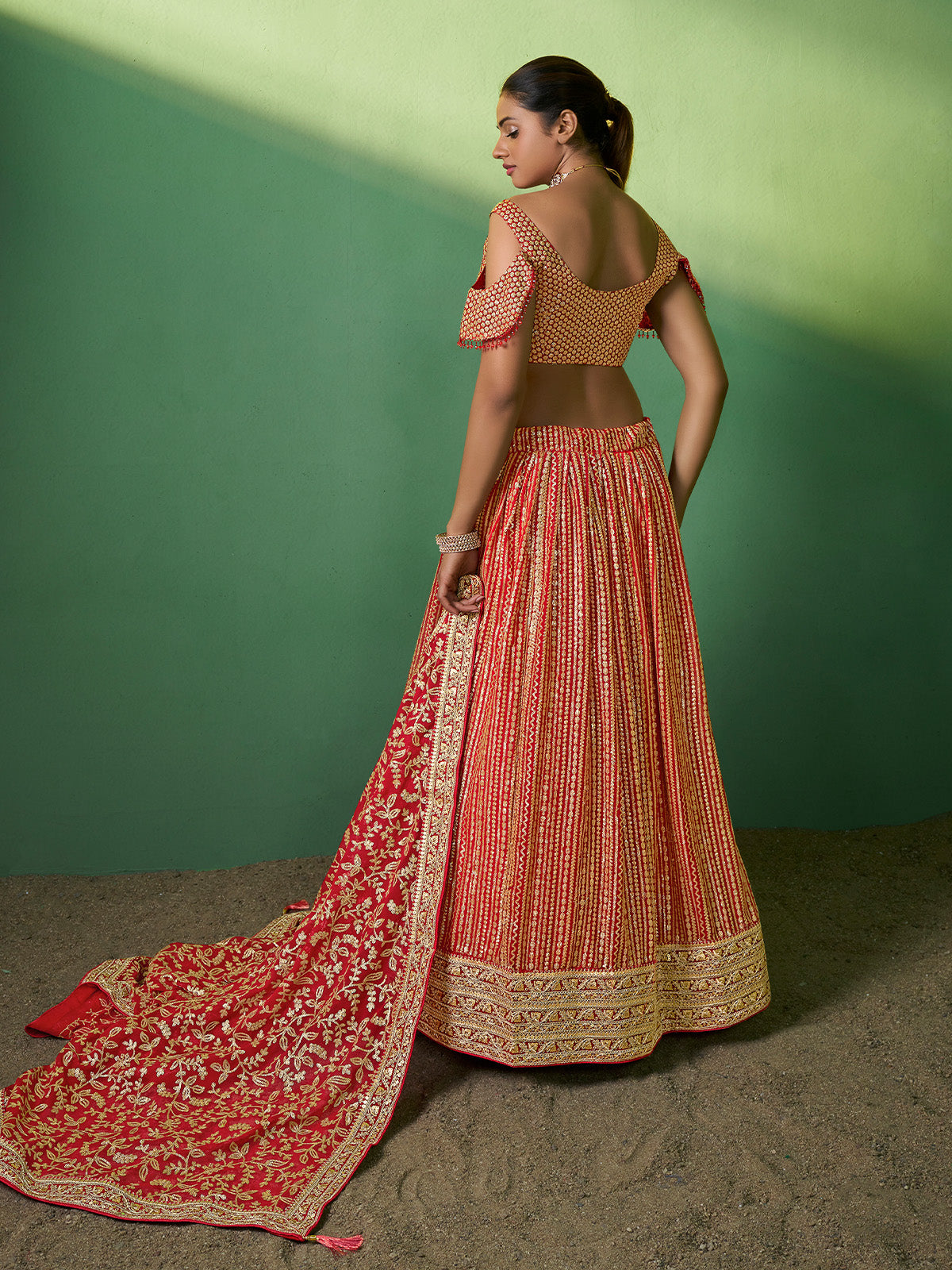 Red Embroidered Semi Stitched Lehenga With Unstitched Blouse Clothsvilla