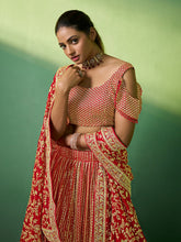 Load image into Gallery viewer, Red Embroidered Semi Stitched Lehenga With Unstitched Blouse Clothsvilla