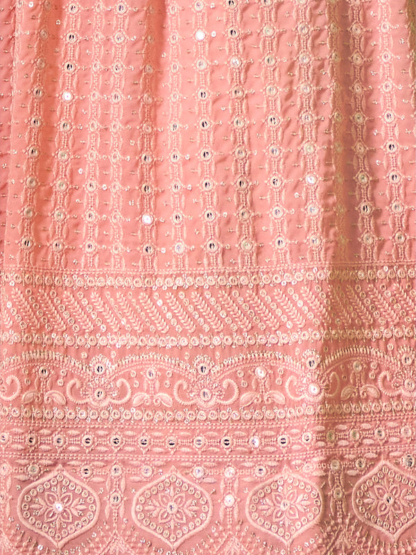 Peach Embroidered Semi Stitched Lehenga With Unstitched Blouse Clothsvilla