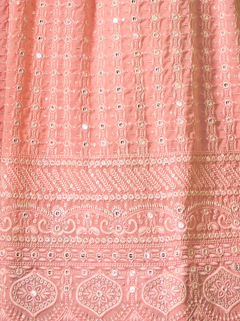 Peach Embroidered Semi Stitched Lehenga With Unstitched Blouse Clothsvilla