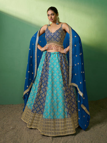 Blue Embroidered Semi Stitched Lehenga With Unstitched Blouse Clothsvilla