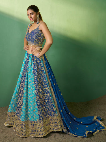 Blue Embroidered Semi Stitched Lehenga With Unstitched Blouse Clothsvilla