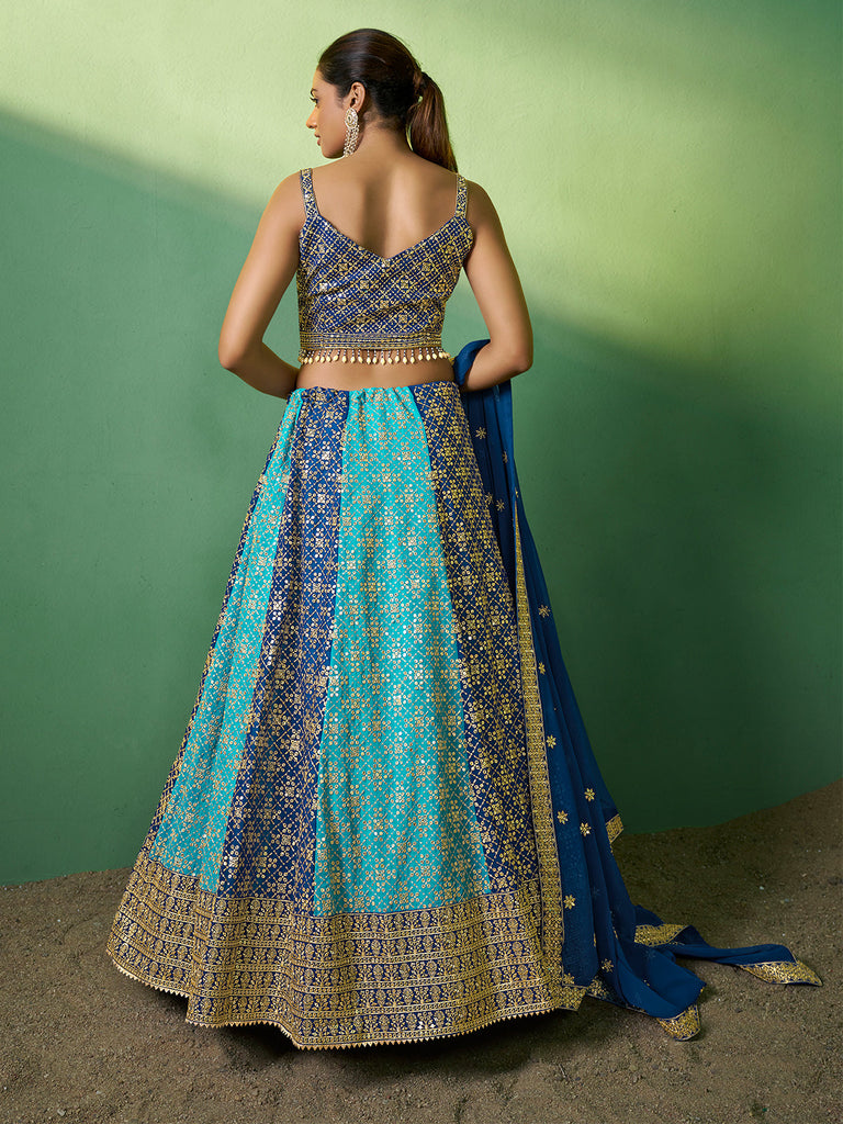 Blue Embroidered Semi Stitched Lehenga With Unstitched Blouse Clothsvilla