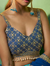 Load image into Gallery viewer, Blue Embroidered Semi Stitched Lehenga With Unstitched Blouse Clothsvilla