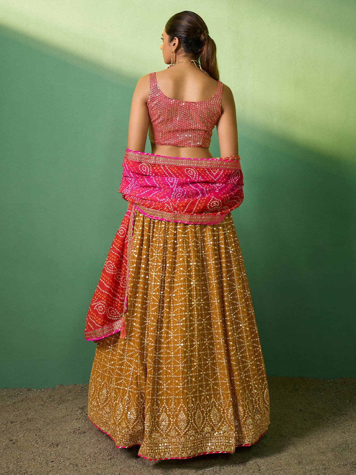 Mustard Embroidered Semi Stitched Lehenga With Unstitched Blouse Clothsvilla
