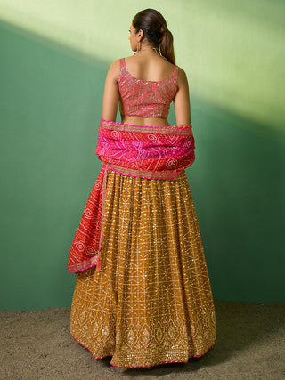 Mustard Embroidered Semi Stitched Lehenga With Unstitched Blouse Clothsvilla