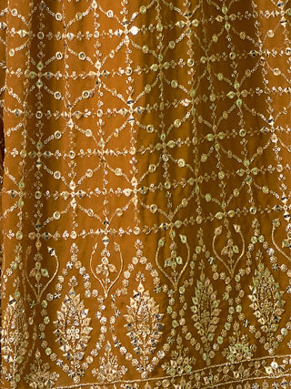 Mustard Embroidered Semi Stitched Lehenga With Unstitched Blouse Clothsvilla