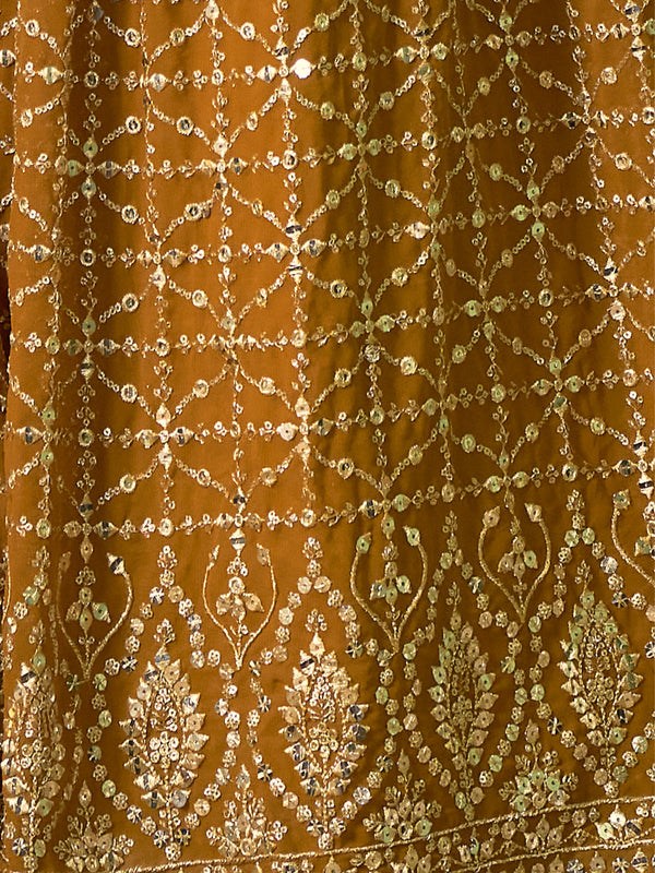 Mustard Embroidered Semi Stitched Lehenga With Unstitched Blouse Clothsvilla