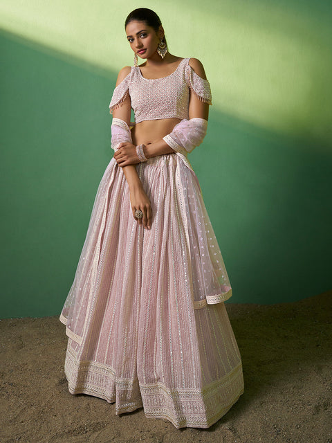 Pink Embroidered Semi Stitched Lehenga With Unstitched Blouse Clothsvilla Main image