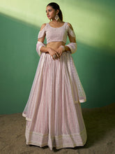 Load image into Gallery viewer, Pink Embroidered Semi Stitched Lehenga With Unstitched Blouse Clothsvilla