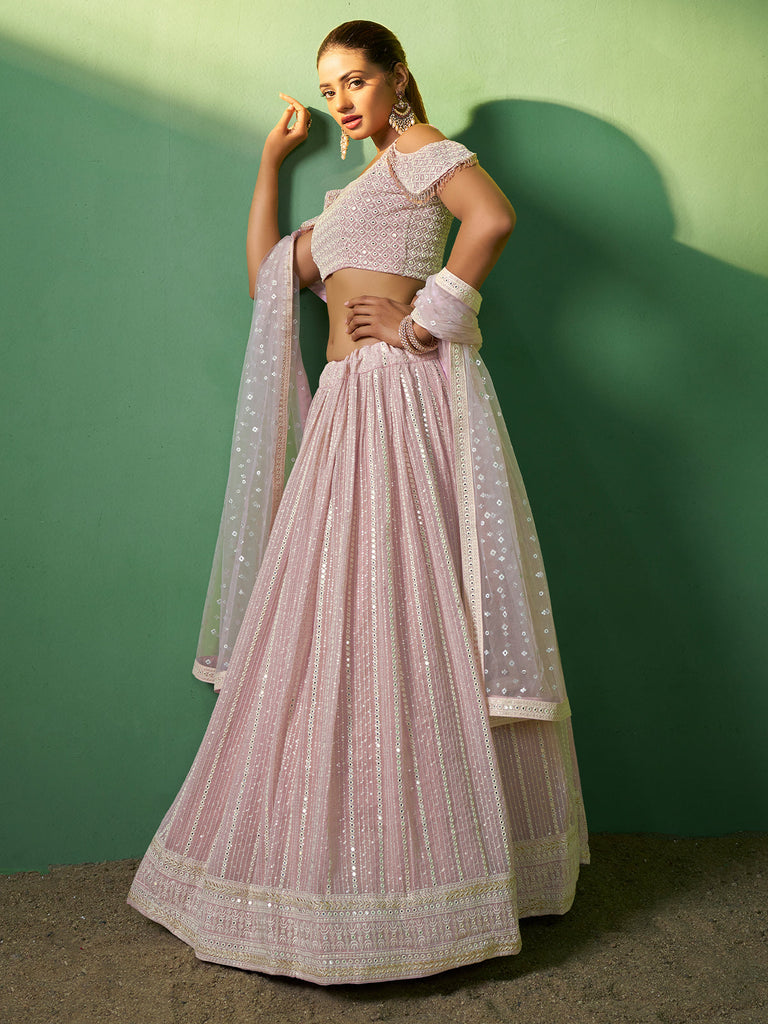 Pink Embroidered Semi Stitched Lehenga With Unstitched Blouse Clothsvilla