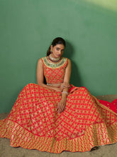 Load image into Gallery viewer, Red Embroidered Semi Stitched Lehenga With Unstitched Blouse Clothsvilla