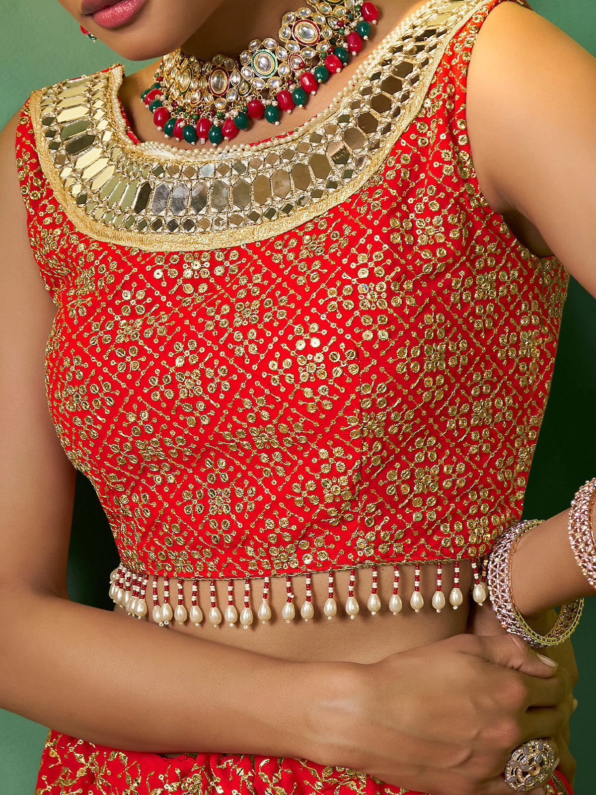 Red Embroidered Semi Stitched Lehenga With Unstitched Blouse Clothsvilla