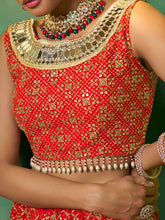 Load image into Gallery viewer, Red Embroidered Semi Stitched Lehenga With Unstitched Blouse Clothsvilla