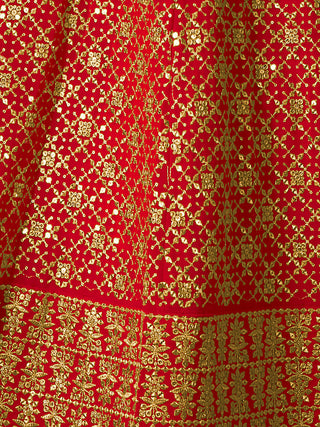 Red Embroidered Semi Stitched Lehenga With Unstitched Blouse Clothsvilla