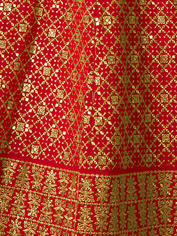 Red Embroidered Semi Stitched Lehenga With Unstitched Blouse Clothsvilla