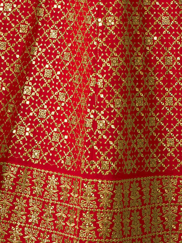 Red Embroidered Semi Stitched Lehenga With Unstitched Blouse Clothsvilla