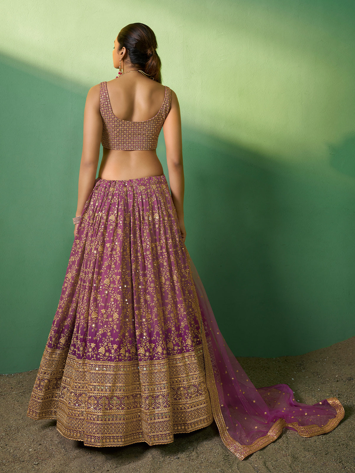 Lavender Embroidered Semi Stitched Lehenga With Unstitched Blouse Clothsvilla