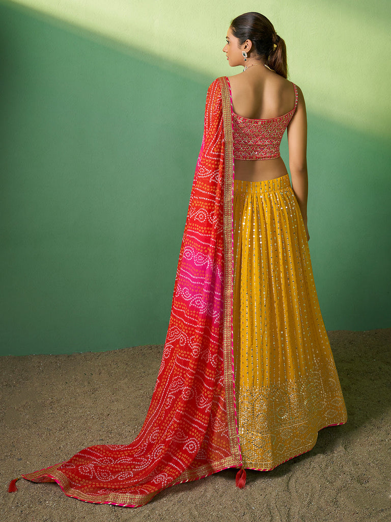 Yellow Embroidered Semi Stitched Lehenga With Unstitched Blouse Clothsvilla