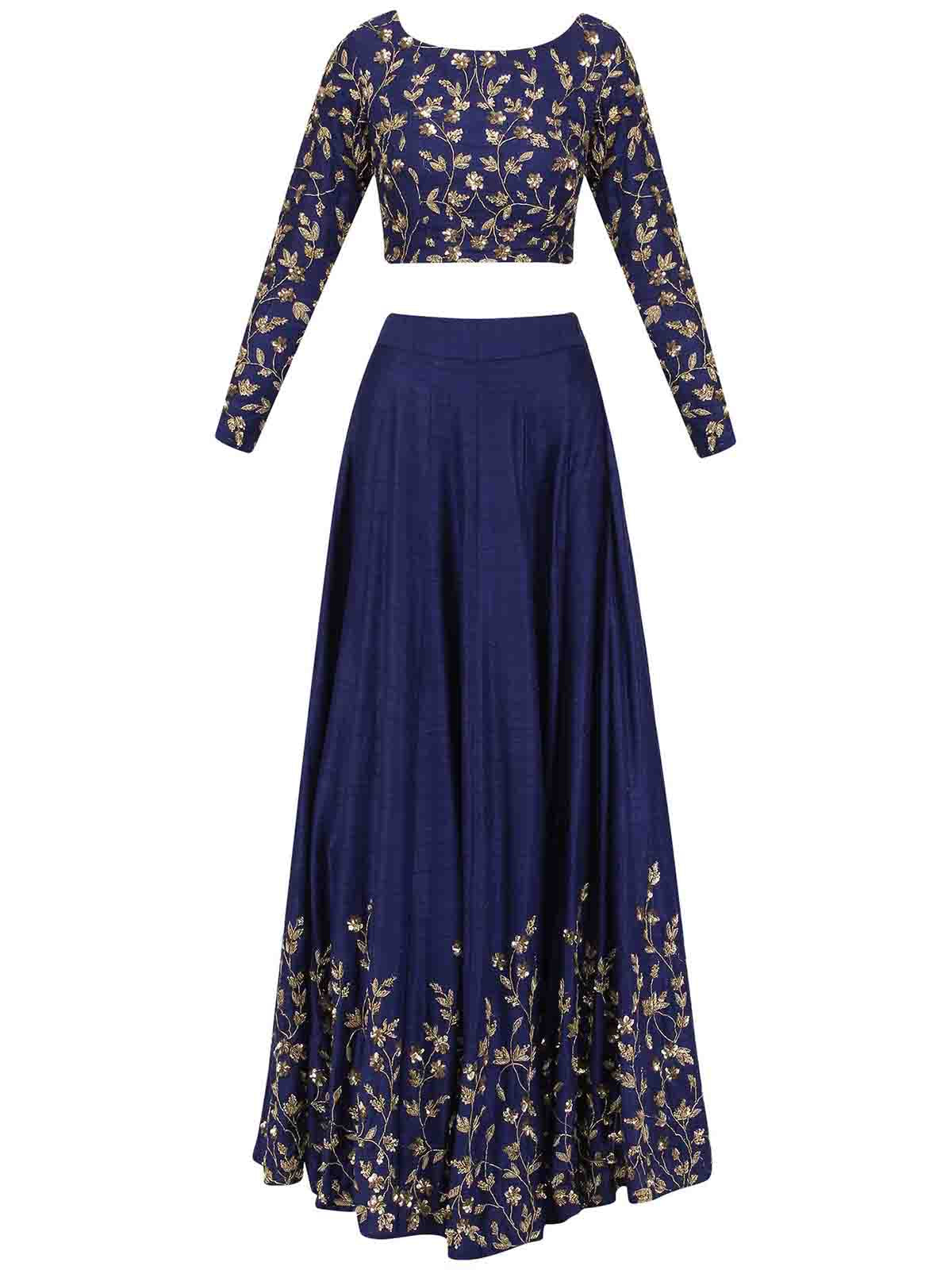 Dark Blue Art Silk Embroidered Semi Stitched Lehenga With Unstitched Blouse Clothsvilla