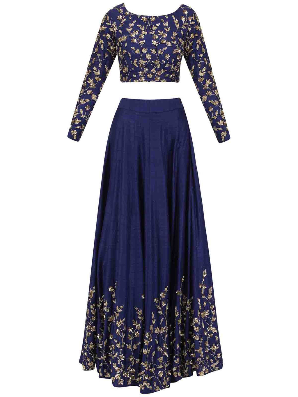 Dark Blue Art Silk Embroidered Semi Stitched Lehenga With Unstitched Blouse Clothsvilla