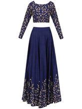 Load image into Gallery viewer, Dark Blue Art Silk Embroidered Semi Stitched Lehenga With Unstitched Blouse Clothsvilla