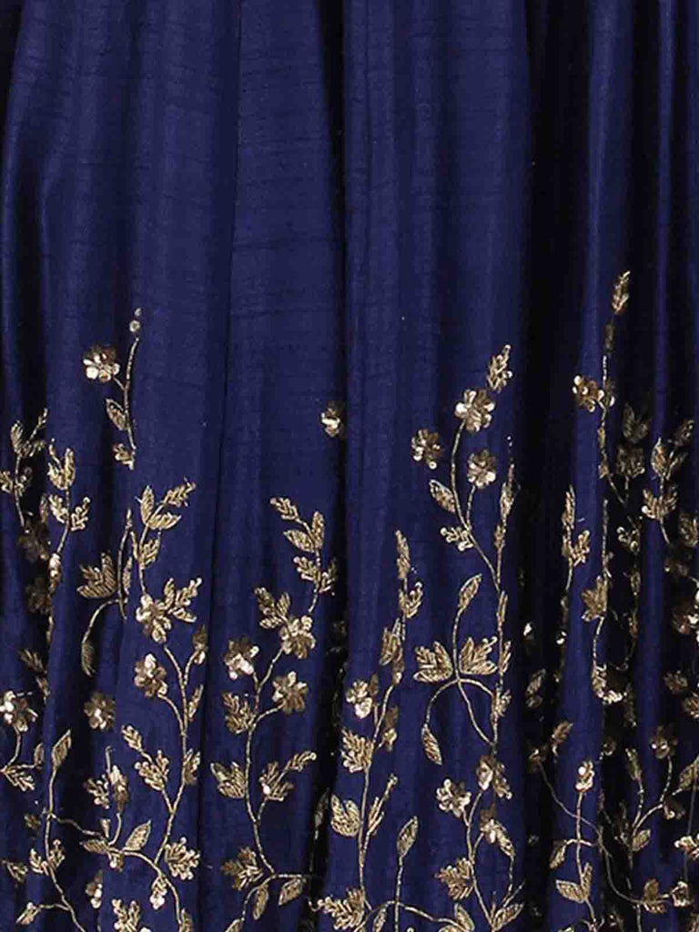 Dark Blue Art Silk Embroidered Semi Stitched Lehenga With Unstitched Blouse Clothsvilla