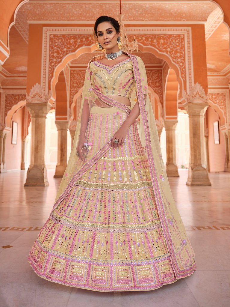 Yellow Embroidered Organza Semi Stitched Lehenga With Unstitched Blouse Clothsvilla