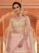 Load image into Gallery viewer, Yellow Embroidered Organza Semi Stitched Lehenga With Unstitched Blouse Clothsvilla