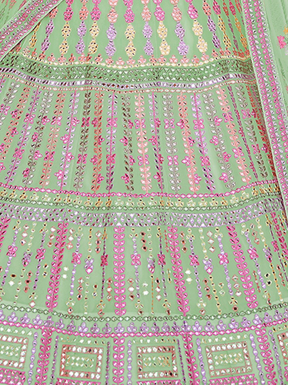 Green Embroidered Organza Semi Stitched Lehenga With Unstitched Blouse Clothsvilla