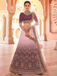 Load image into Gallery viewer, Purple Embroidered Velvet Semi Stitched Lehenga With Unstitched Blouse Clothsvilla