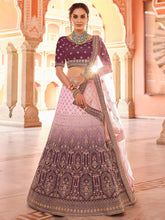 Load image into Gallery viewer, Purple Embroidered Velvet Semi Stitched Lehenga With Unstitched Blouse Clothsvilla