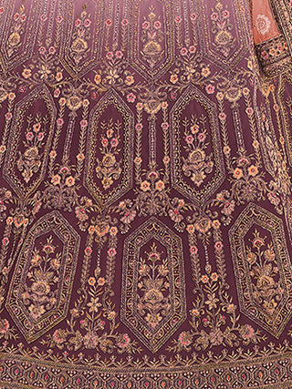 Purple Embroidered Velvet Semi Stitched Lehenga With Unstitched Blouse Clothsvilla
