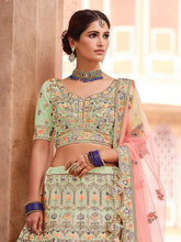 Load image into Gallery viewer, Green Embroidered Crepe Semi Stitched Lehenga With Unstitched Blouse Clothsvilla