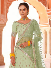 Load image into Gallery viewer, Green Embroidered Art Silk Semi Stitched Lehenga With Unstitched Blouse Clothsvilla