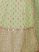 Load image into Gallery viewer, Green Embroidered Art Silk Semi Stitched Lehenga With Unstitched Blouse Clothsvilla