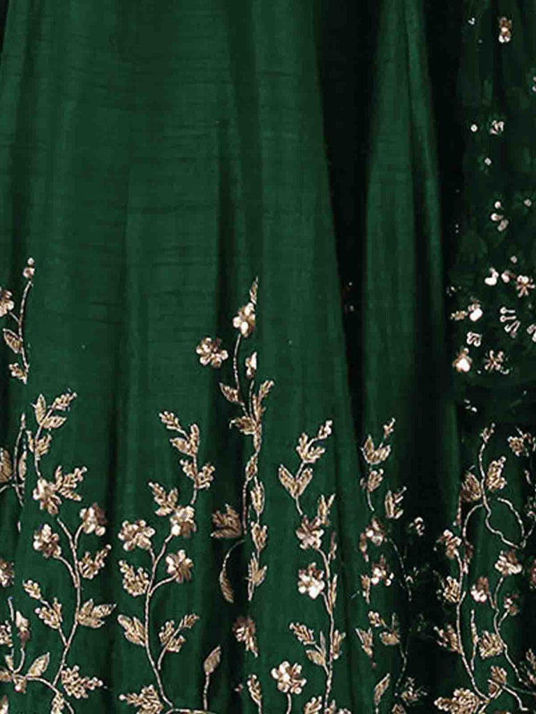 Green Art Silk Embroidered Semi Stitched Lehenga With Unstitched Blouse Clothsvilla