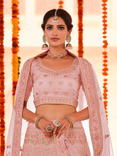 Load image into Gallery viewer, Pink Embroidered Organza Semi Stitched Lehenga With Unstitched Blouse Clothsvilla