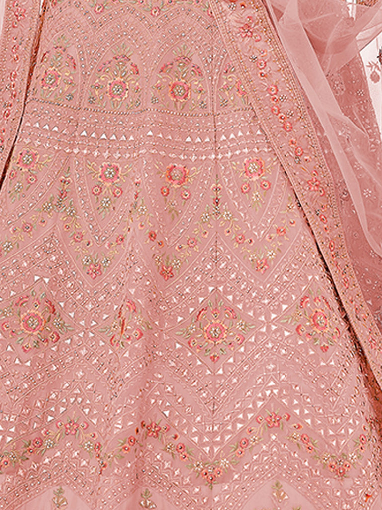 Pink Embroidered Organza Semi Stitched Lehenga With Unstitched Blouse Clothsvilla