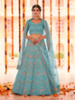 Load image into Gallery viewer, Light Blue Embroidered Organza Semi Stitched Lehenga With Unstitched Blouse Clothsvilla