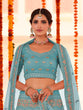 Load image into Gallery viewer, Light Blue Embroidered Organza Semi Stitched Lehenga With Unstitched Blouse Clothsvilla