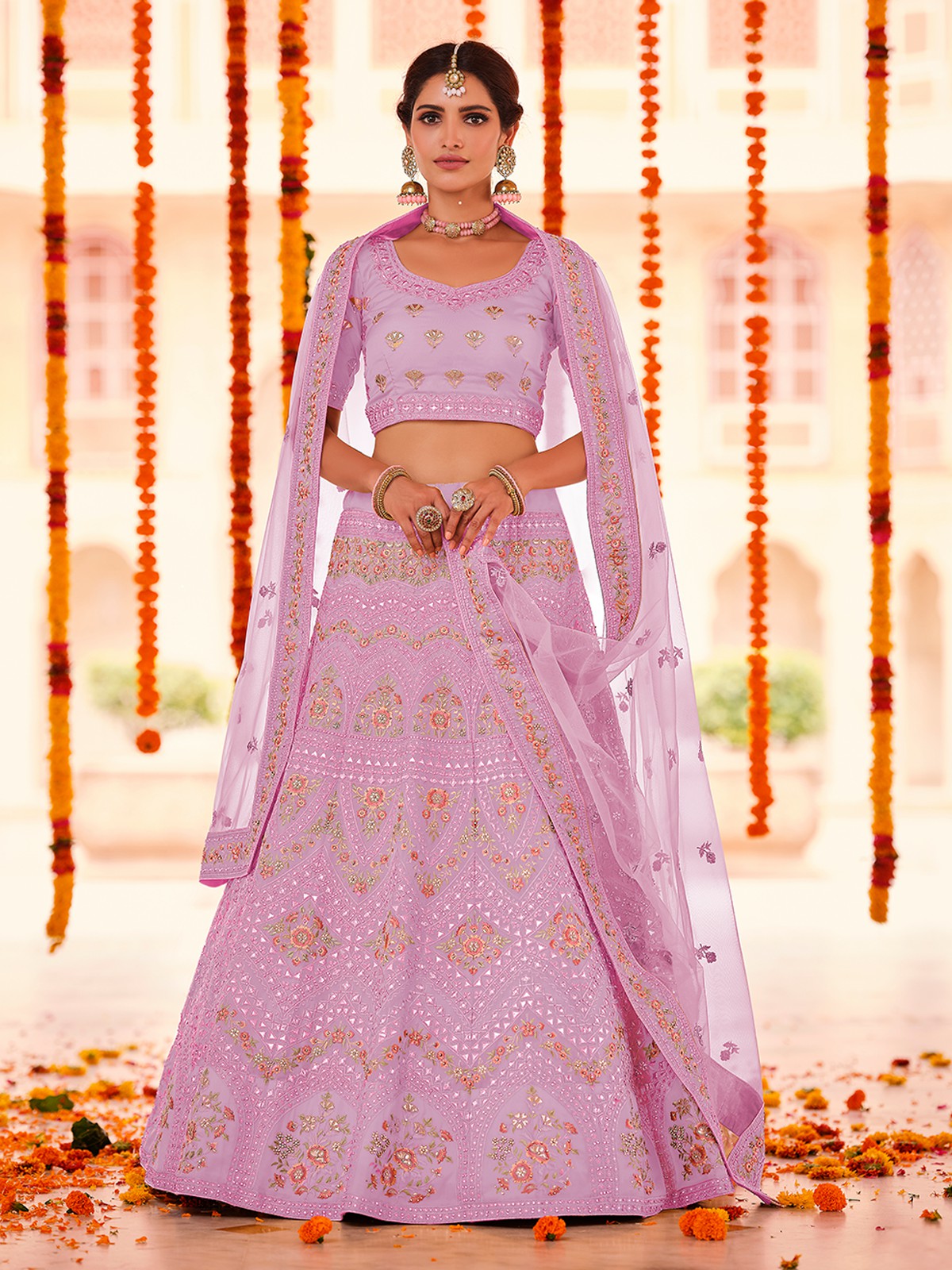 Purple Embroidered Organza Semi Stitched Lehenga With Unstitched Blouse Clothsvilla