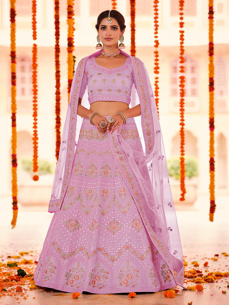 Purple Embroidered Organza Semi Stitched Lehenga With Unstitched Blouse Clothsvilla