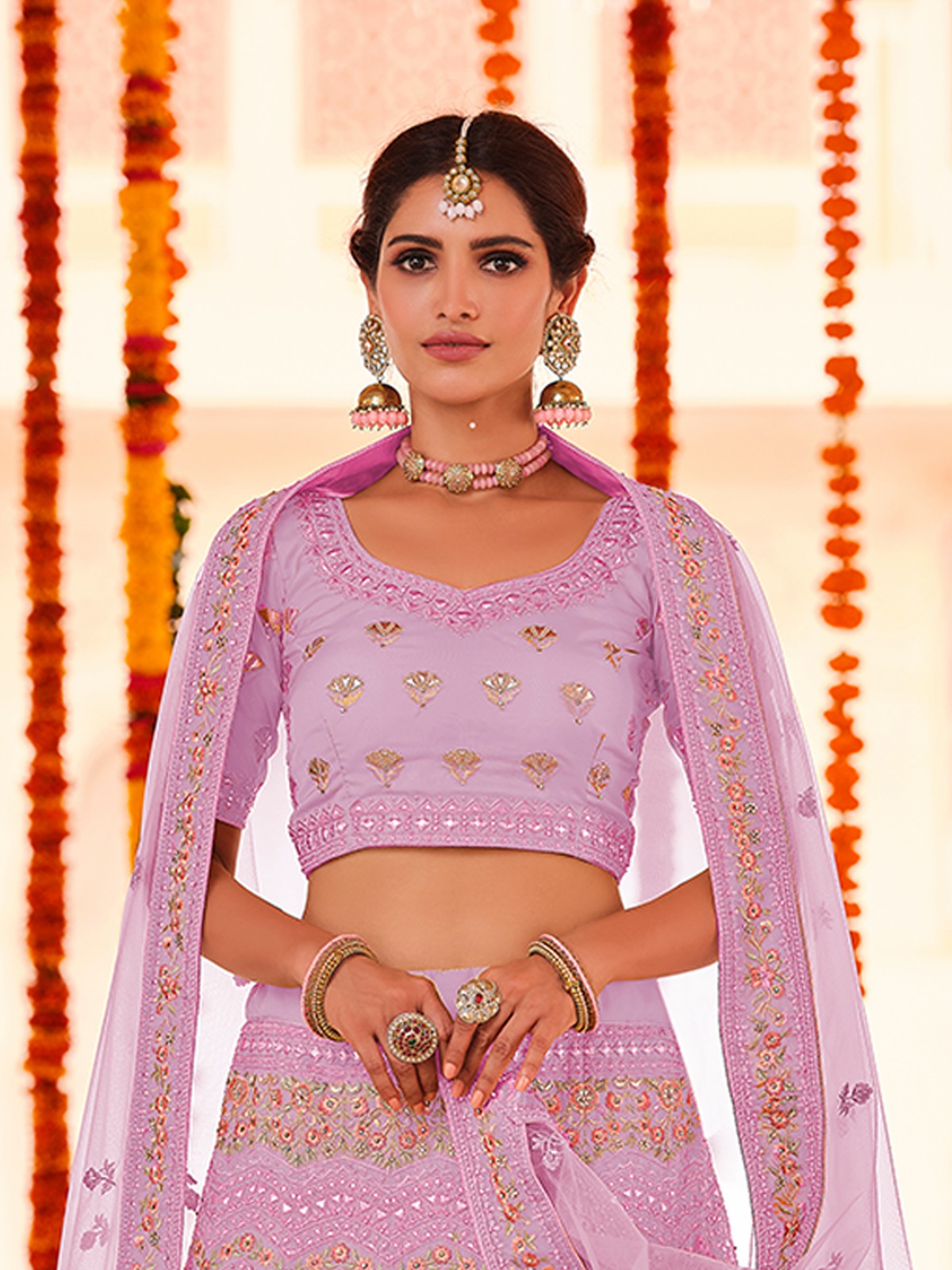 Purple Embroidered Organza Semi Stitched Lehenga With Unstitched Blouse Clothsvilla