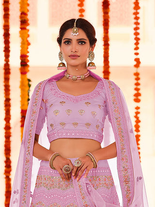 Purple Embroidered Organza Semi Stitched Lehenga With Unstitched Blouse Clothsvilla